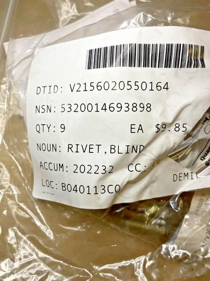 AIRCRAFT OSPREY CV-22B BACB30VL8TK400D BLIND RIVET BOLT 5320-01-469-3898 NOS