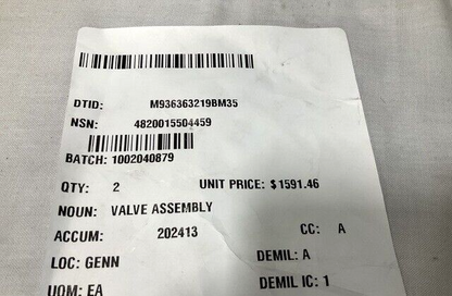 PAXMAN ENGINE FLOWSERVE CONTROL LF44-05-P676P VALVE ASSEMBLY 4820-01-550-4459