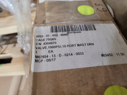 FIRE FIGHTING TRUCK MANUAL CHECK VALVE 1000PSI 10 PORT  4304970 4820-01-652-8086