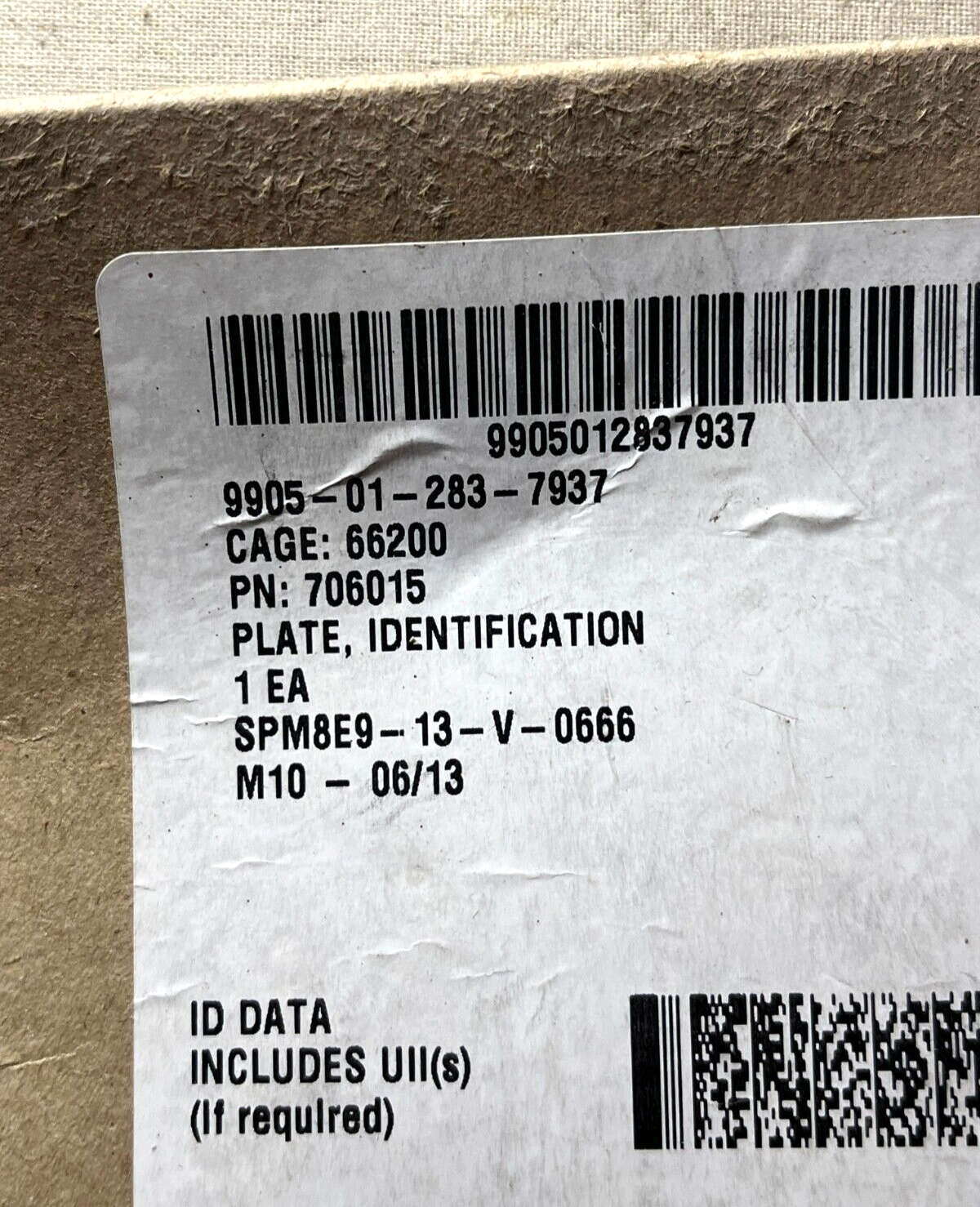 M997 HMMWV MEGGITT HEATER IDENTIFICATION PLATE 706015 5741941 9905-01-283-7937