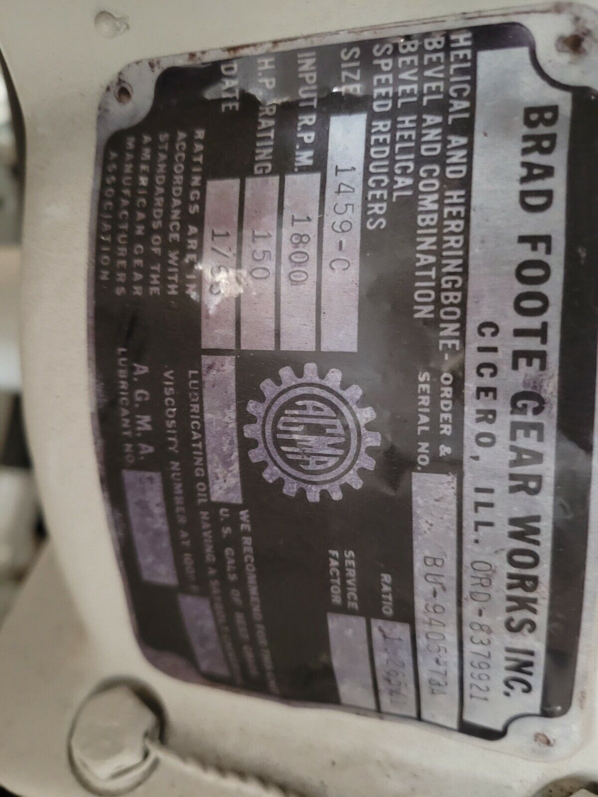 Brad Foote 1459-C PTO 8379921 1800 RPM HP RATING 150