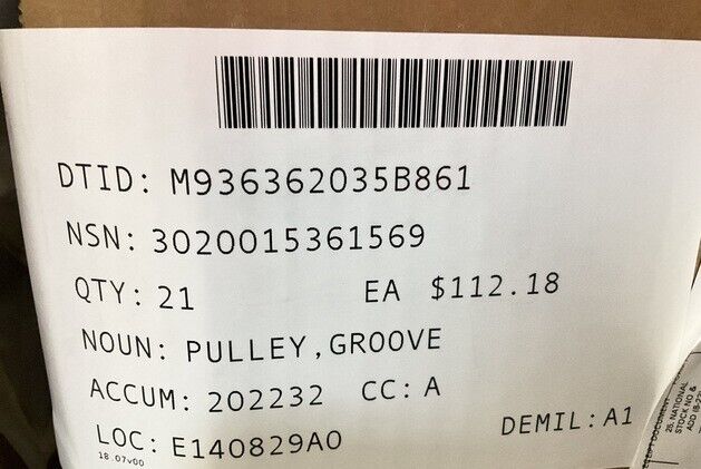 MILITARY GROOVE PULLEY 5.00 DIA PART OF ARMOR KIT 3375994 3020-01-536-1569