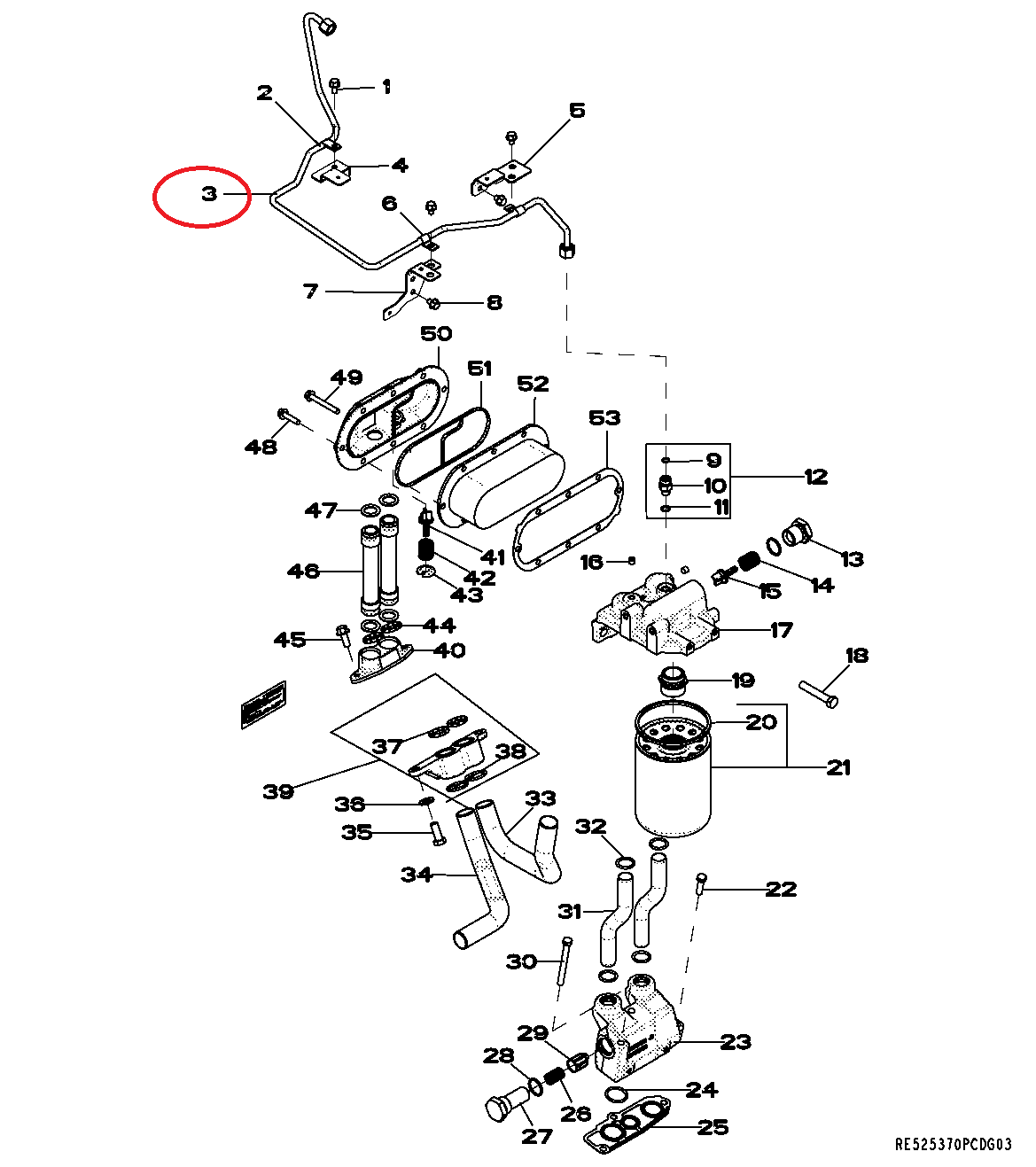 850JR DOZER CRAWLER RE527059 OIL LINE METAL TUBE ASSEMBLY 4710-01-569-2237