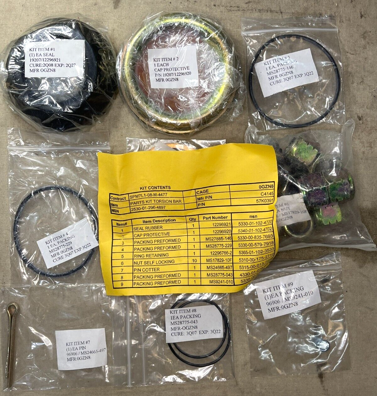 BRADLEY M2 M3 TORSION BAR PARTS KIT 57K0391 10088244 2530-01-296-4897