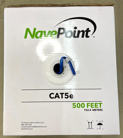 NAVEPOINT CAT5e BULK NETWORK CABLE ETHERNET UTP CCA - 500 Ft BLUE