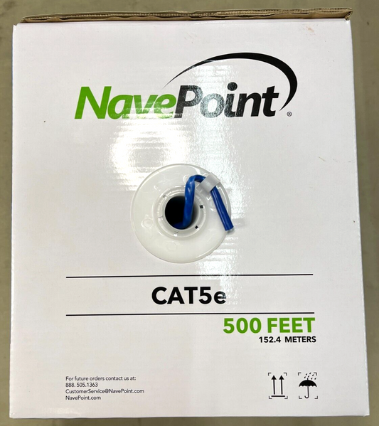 NAVEPOINT CAT5e BULK NETWORK CABLE ETHERNET UTP CCA - 500 Ft BLUE