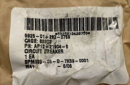 SENSATA TECHNOLOGIES AP12-21904-5 CIRCUIT BREAKER TRIP-RESET 5925-01-262-0759