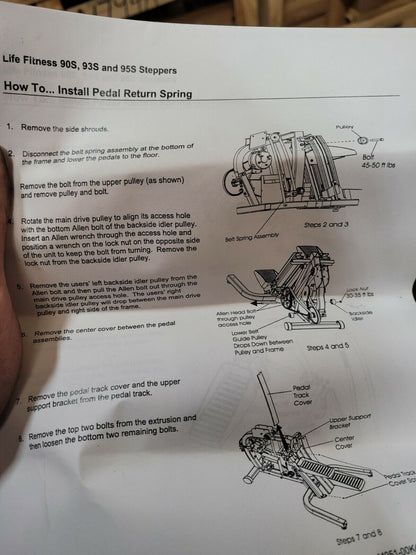 Life Fitness RETURN SPRING REPAIR KIT 90S 93S 95S SPRING LINER KIT PEDAL BELT