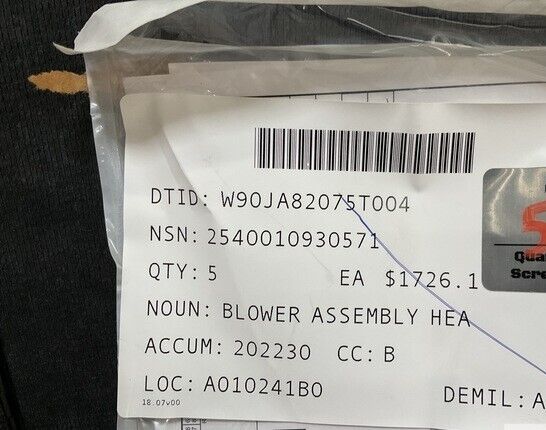 M-915 SERIES, M-916A1 TRUCK BLOWER ASSEMBLY HEAT DV 6248/17TDAU 2540-01-093-0571