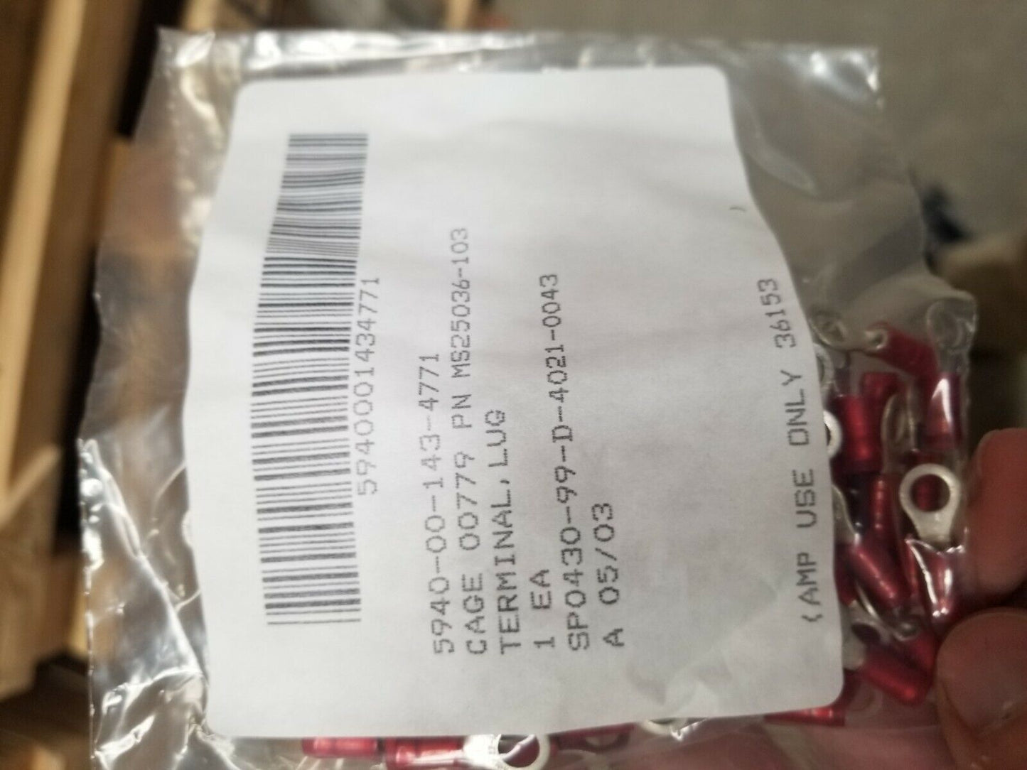 Lot of 100 Tyco/AMP 36154 Ring Crimp Terminal PIDG MS25036-103 18329-1	 244064R1