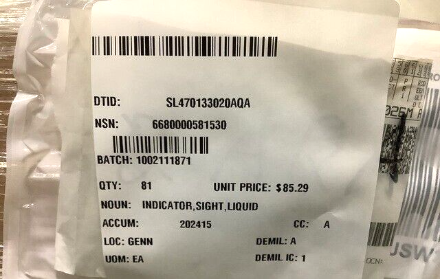 LANDING CRAFT MECHANIZED 20-104-10 VALVE LIQUID SIGHT INDICATOR 6680-00-058-1530