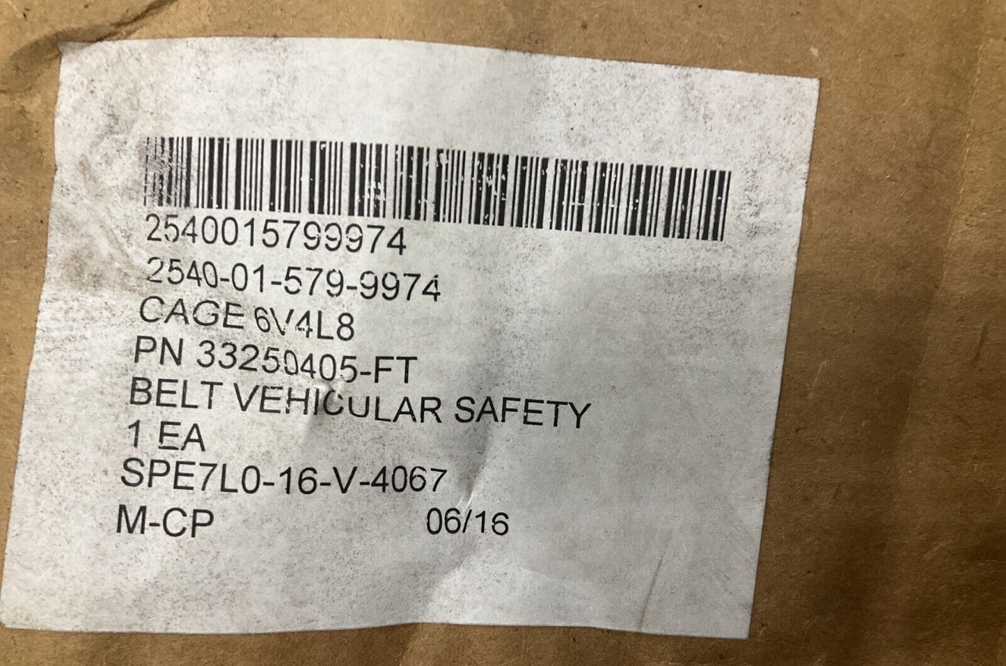 BUFFALO MINE PROTECTED, MRAP-COUGAR 33250405-FT 10022744 VEHICULAR SAFETY BELT