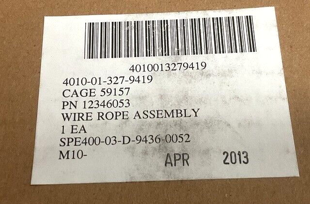 M1A2 ABRAMS TANK 12346053 13FT SINGLE LEG WIRE ROPE ASSEMBLY 4010-01-327-9419
