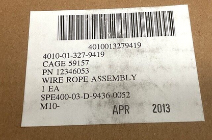M1A2 ABRAMS TANK 12346053 13FT SINGLE LEG WIRE ROPE ASSEMBLY 4010-01-327-9419