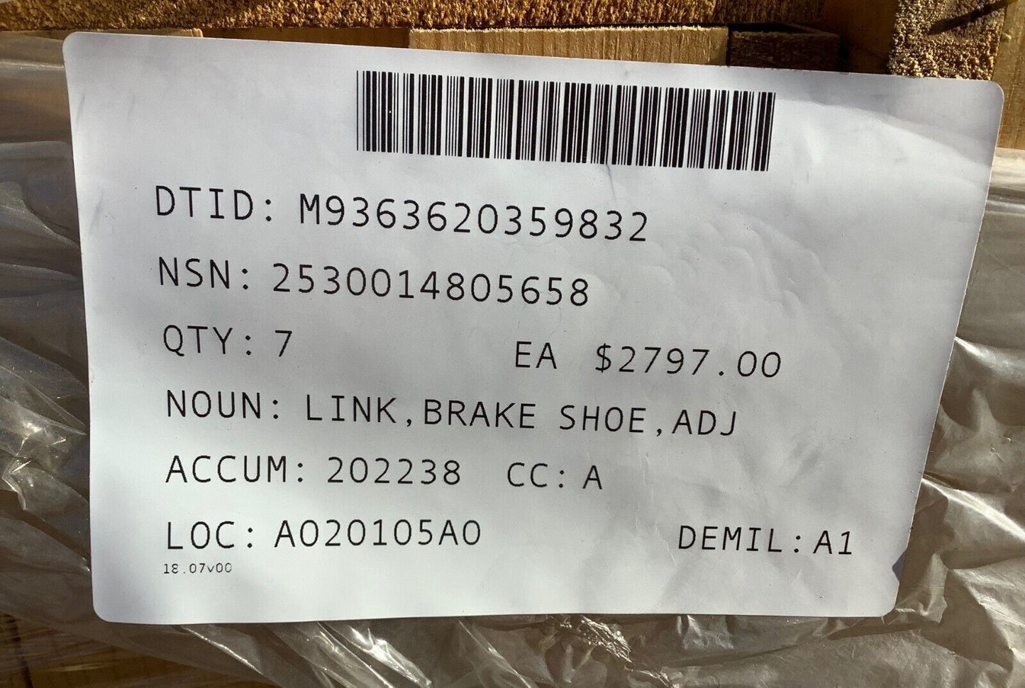 M51/M74/M88 VEHICLE ADJUSTMENT LEVER BRAKE SHOE LINK 12366879 2530-01-480-5658