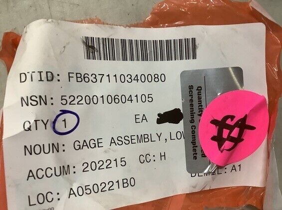 ADVANCE MFG.CO AH1043-34 LOW PRESSURE GAGE ASSEMBLY NSN 5220-01-060-4105