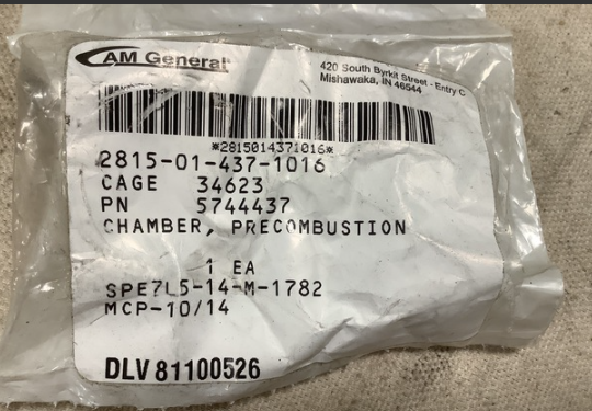 GM Am General Humvee 6.5L Pre Combustion Chamber  HMMWV New 10149629 5744437