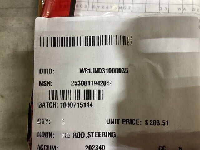 HMMWV M998 FRONT LH RH STEERING TIE ROD 12339895, 12342797, 2530-01-194-2049