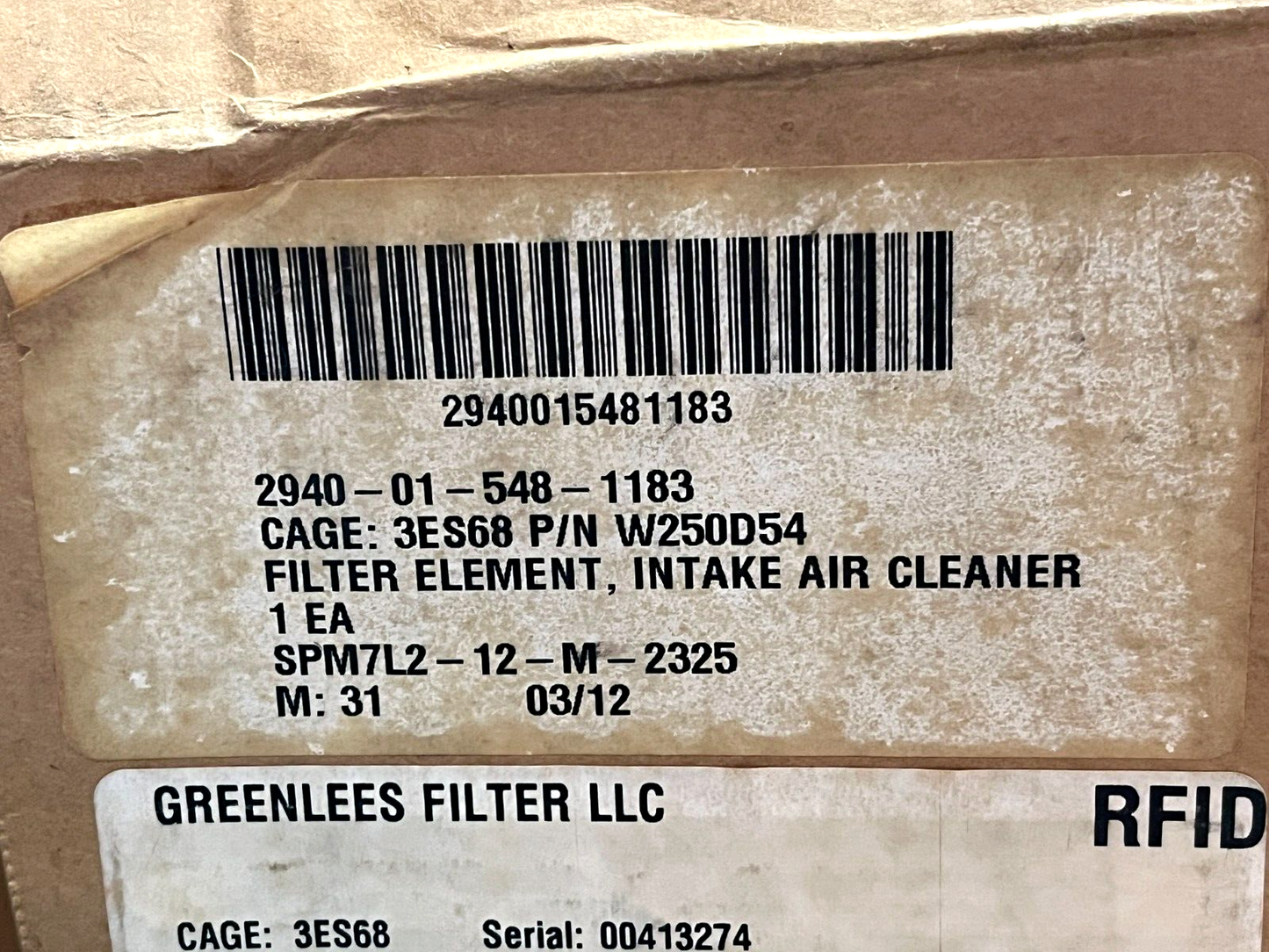 NEW M998 HMMWV HUMVEE W250D54 INTAKE AIR CLEANER FILTER ELEMENT 2940-01-548-1183