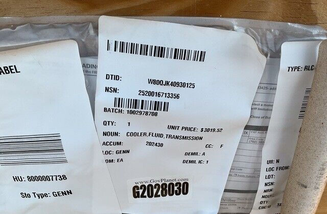 JLTV OSHKOSH 12606850 TRANSMISSION FLUID COOLER 12613889 2520-01-671-3356 NOS