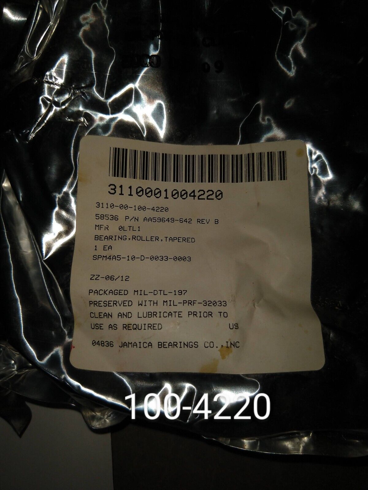 M939 M809 ROLLER BEARIN AA59649-642 MS19081-137 M214  TAP 5 TON 3110-00-100-4220