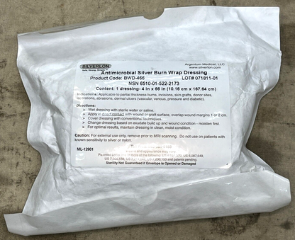 ARGENTUM SILVERLON BWD-466 4'' 66'' SILVER BURN WRAP DRESSING 6510-01-522-2173