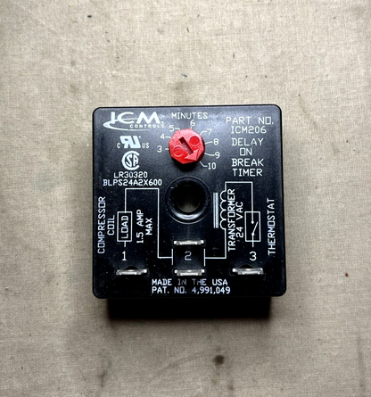 ICM CONTROLS ICM206 24V DELAY-ON-BREAK TIMER 4 TERMINAL 10 MINUTES FIXED TIMING