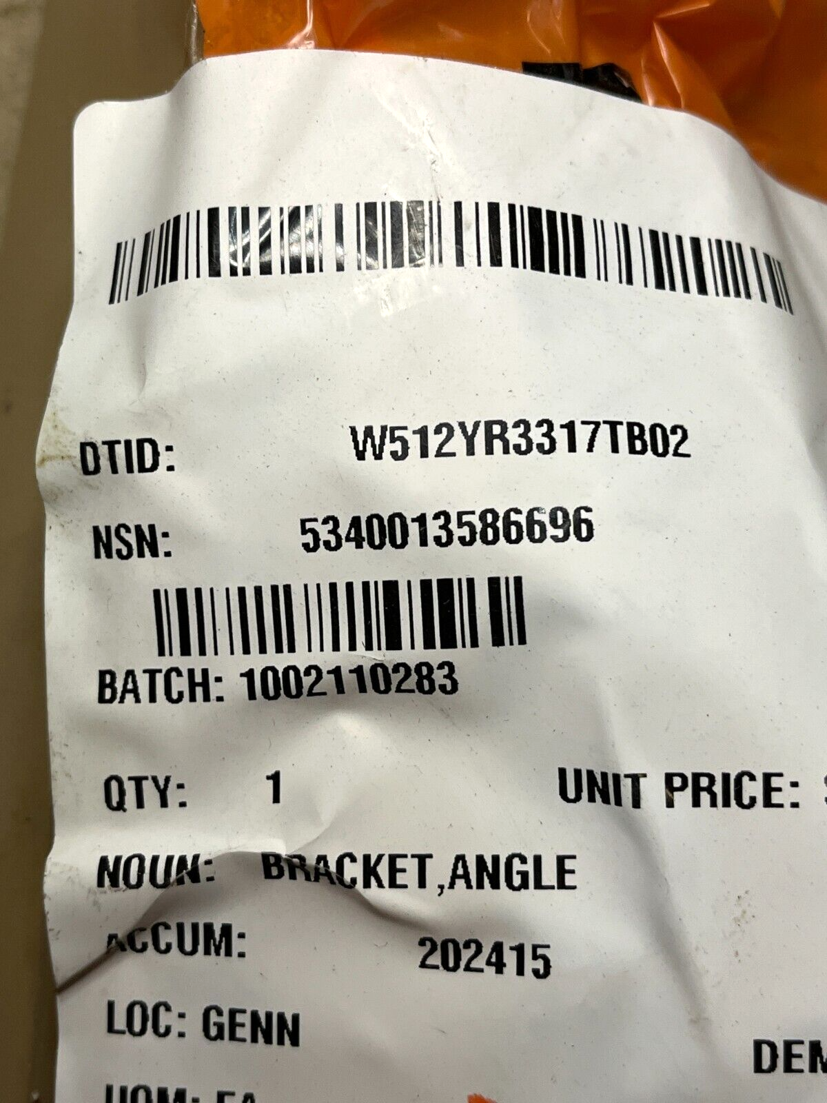 MILITARY PALLETIZED LOAD SYSTEM 1874550 ANGLE BRACKET 5340-01-358-6696 NOS