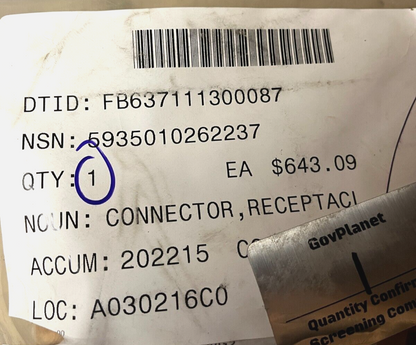 GENUINE ST5M1350B2PM 50325 ELECTRICAL RECEPTACLE CONNECTOR NSN 5935-01-026-2237