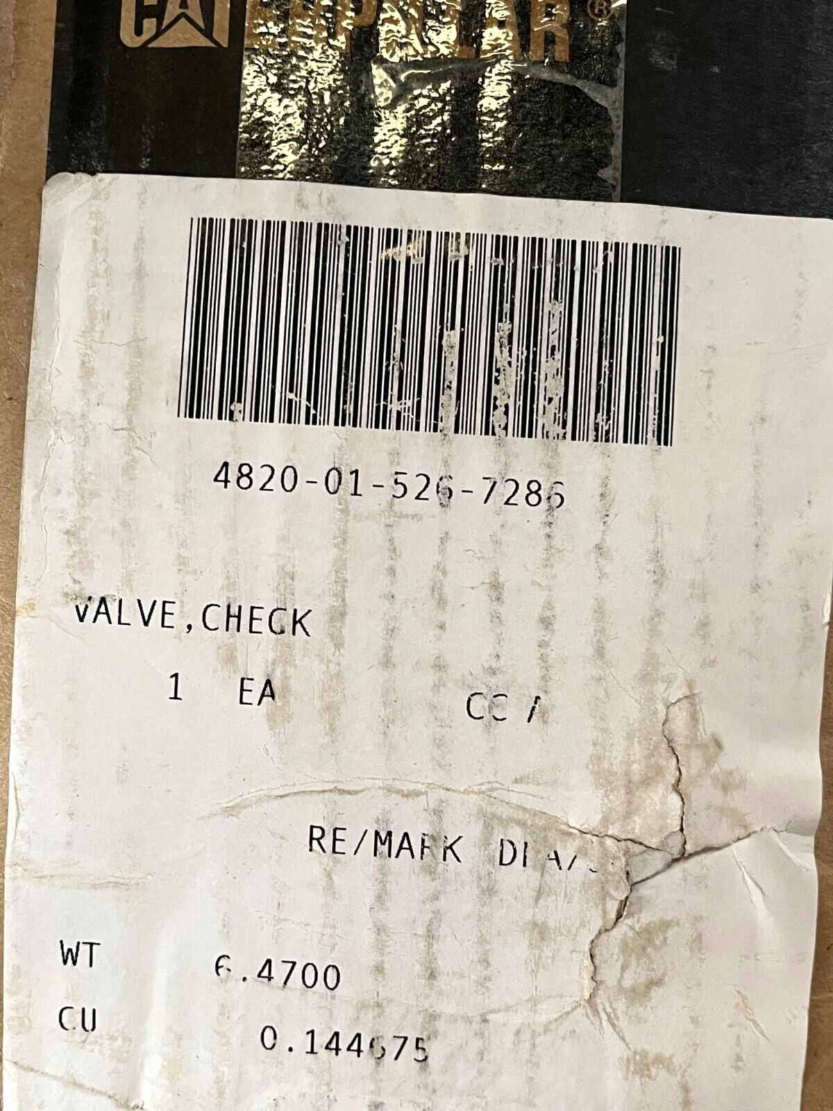 GENUINE OEM CATERPILLAR 144-8521 BRAKE CONTROL CHECK VALVE 4820-01-526-7286