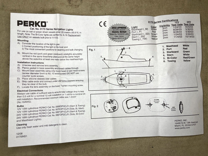 GENUINE USCG 24FT CRAFT PERKO STERN LIGHT CLEAR NO.170 BSN 12V/10W MARINE BOAT
