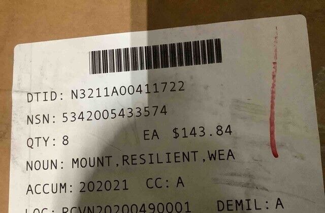 HEAVY DUTY WEAPON SYSTEM RESILIENT MOUNT 6E100 MIL-M-17508 5342-00-543-3574