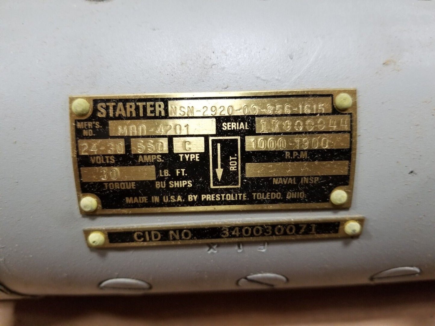 Prestolite 24V Starter 2920-00-856-1615 Military Truck Starter MBD4201