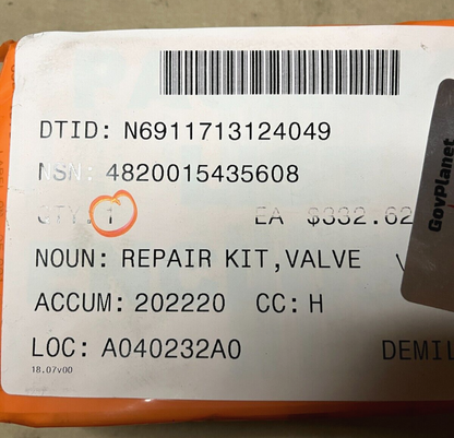 DUAL SOLENOID VALVE REPAIR KIT 61301601738 LL-H63-4201 4820-01-543-5608