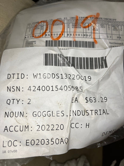 ESS EP-01FG1-MSB CLEAR SMOKE GREEN INDUSTRIAL GOGGLES 10310190 4240-01-540-5585