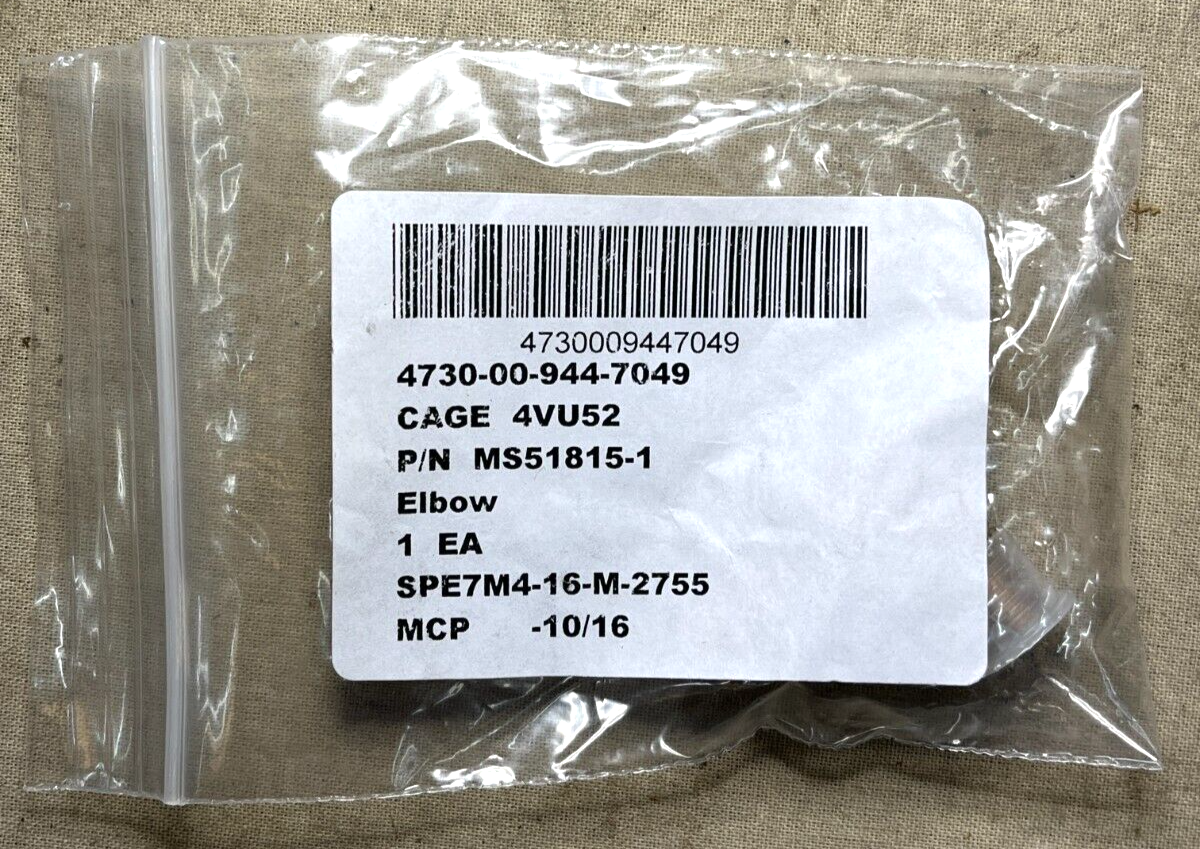 NEW M60A1 & M48A5, M60 TANK MATKOR MS51815-1 PIPE TO TUBE ELBOW 4730-00-944-7049