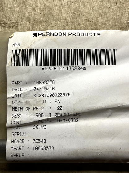 M60A1 & M48A5 TANK HERNDON 10863578 RIGHT-HAND THREADED END ROD 5306-00-143-3284