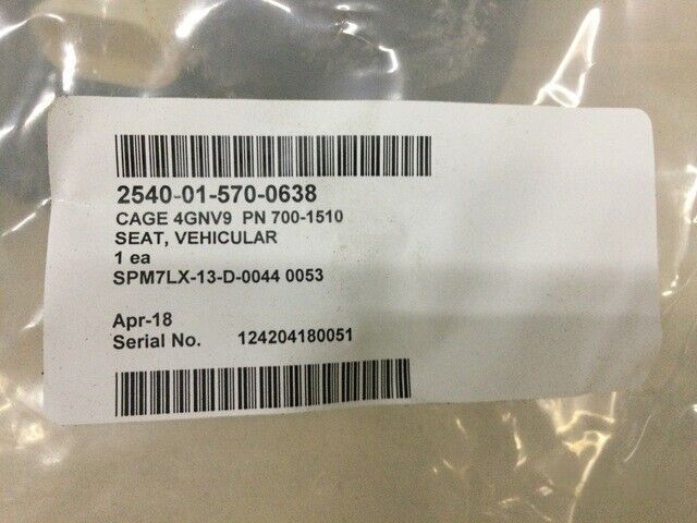 GENUINE MRAP-COUGAR CAT1 BMI A2 700-1510 ERGONOMIC GUNNER SEAT AND RESTRAINT KIT