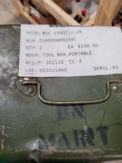 MILITARY 24'' 1 HANDLE PORTABLE STEEL TOOL BOX GGG-T-558 5140-00-889-1591 NOS