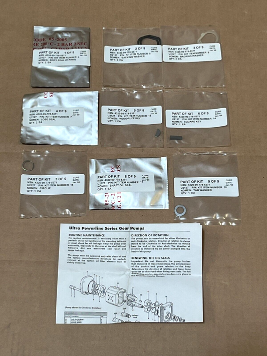 ULTRA DYNAMIC 1PPD7111-23A MAINTENANCE ROTARY PUMP KIT 6230-280 4320-99-778-5371