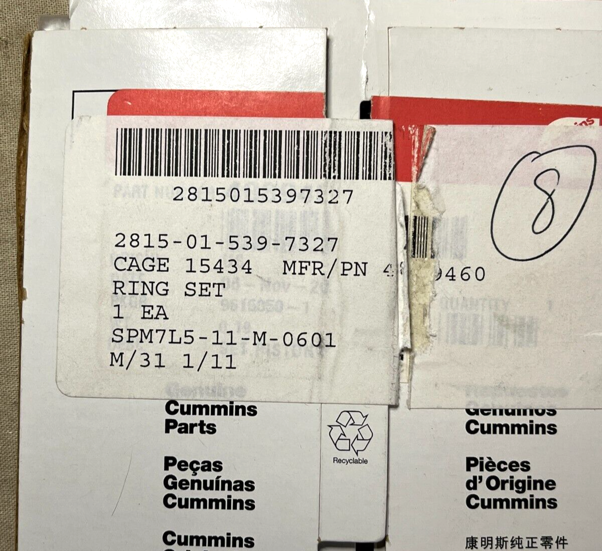 GENUINE CUMMINS 4089460 4BT 3.9 QSB PISTON RING SET STD 2815-01-539-7327