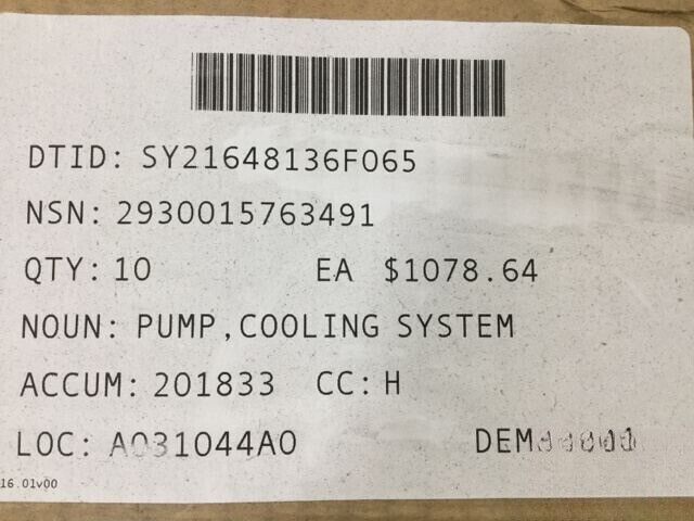 PALLETIZED LOADING TRUCK C15 C16 336-2213 ENGINE COOLING PUMP 2930-01-576-3491