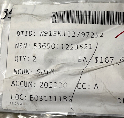 HELICOPTER CHINOOK CH-47, MH-47E 145C6121-8 F60 - SHIM 5365-01-122-3521