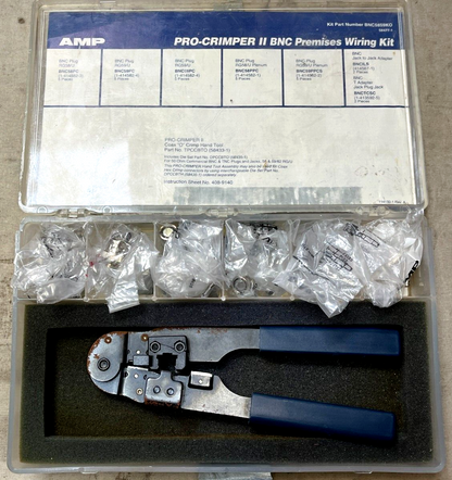 AMP RJ-45 NETWORK CABLE PRO-CRIMPER II BNC PREMISES WIRING KIT TOOL 7" 10mm