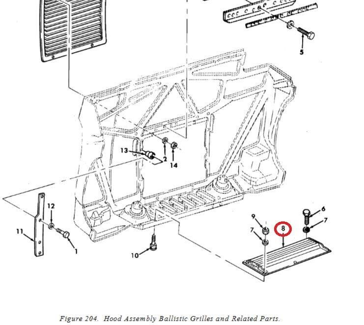 M998 HMMWV H1 12338937 149-199 FRONT HOOD GRILL ASSEMBLY METAL 2510-01-186-3311