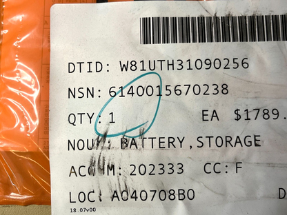 MRAP BATTERY STORAGE, BACK UP MODULE - 100 422463 4048505 6140-01-567-0238