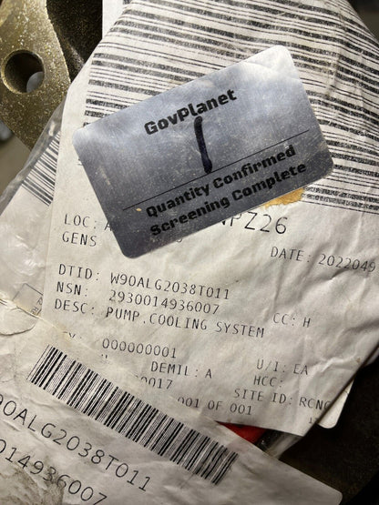 HMMWV 19168610 ENGINE COOLING SYSTEM WATER PUMP 88894036 2930-01-493-6007 NOS