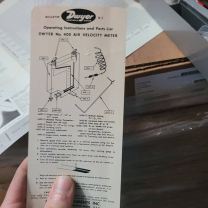 GENUINE DWYER MODEL 400 AIR VELOCITY METER MANOMETER KIT W/ METAL CASE BOX