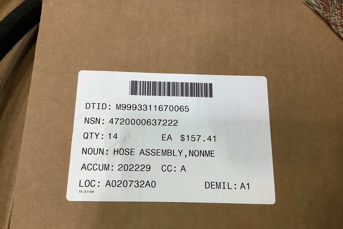 NONMETALLIC HOSE ASSEMBLY MS28741-8-1440 MILH25579-4 4720-00-063-7222