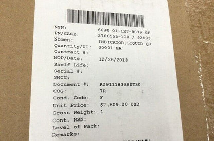 PARKER HANNIFIN 2760555-108 FLUID LEVEL INDICATOR ASSEMBLY 6680-01-127-8879 NOS